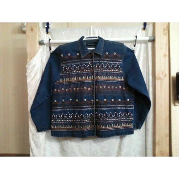 Jane Ashley Women's Shirt Embroidered Denim Cotton Long Sleeve Medium Blue Large - Picture 7 of 16